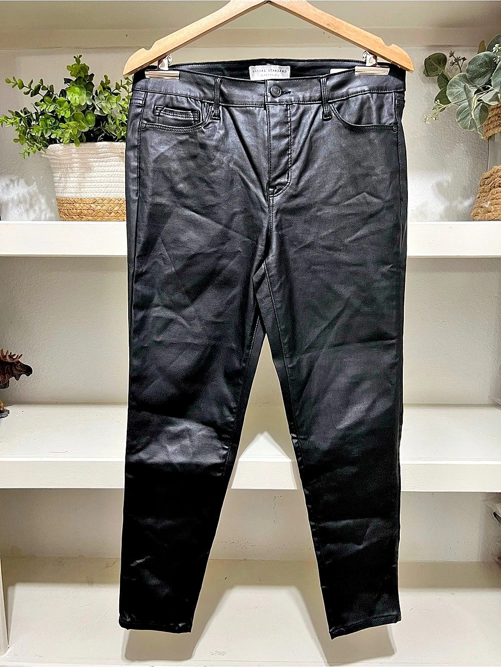 Social Standard Faux Leather Skinny Pants Black Size 10 Like New